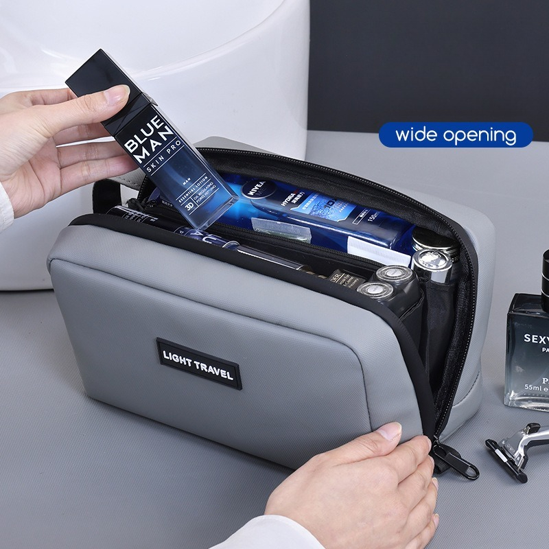 Mens Grooming Travel Kit - 防水ハンドヘルドメイクアップバッグ、耐久性のある男性用トラベルオーガナイザー、シェービングキット、洗顔料、日常グルーミングアクセサリー収納用
