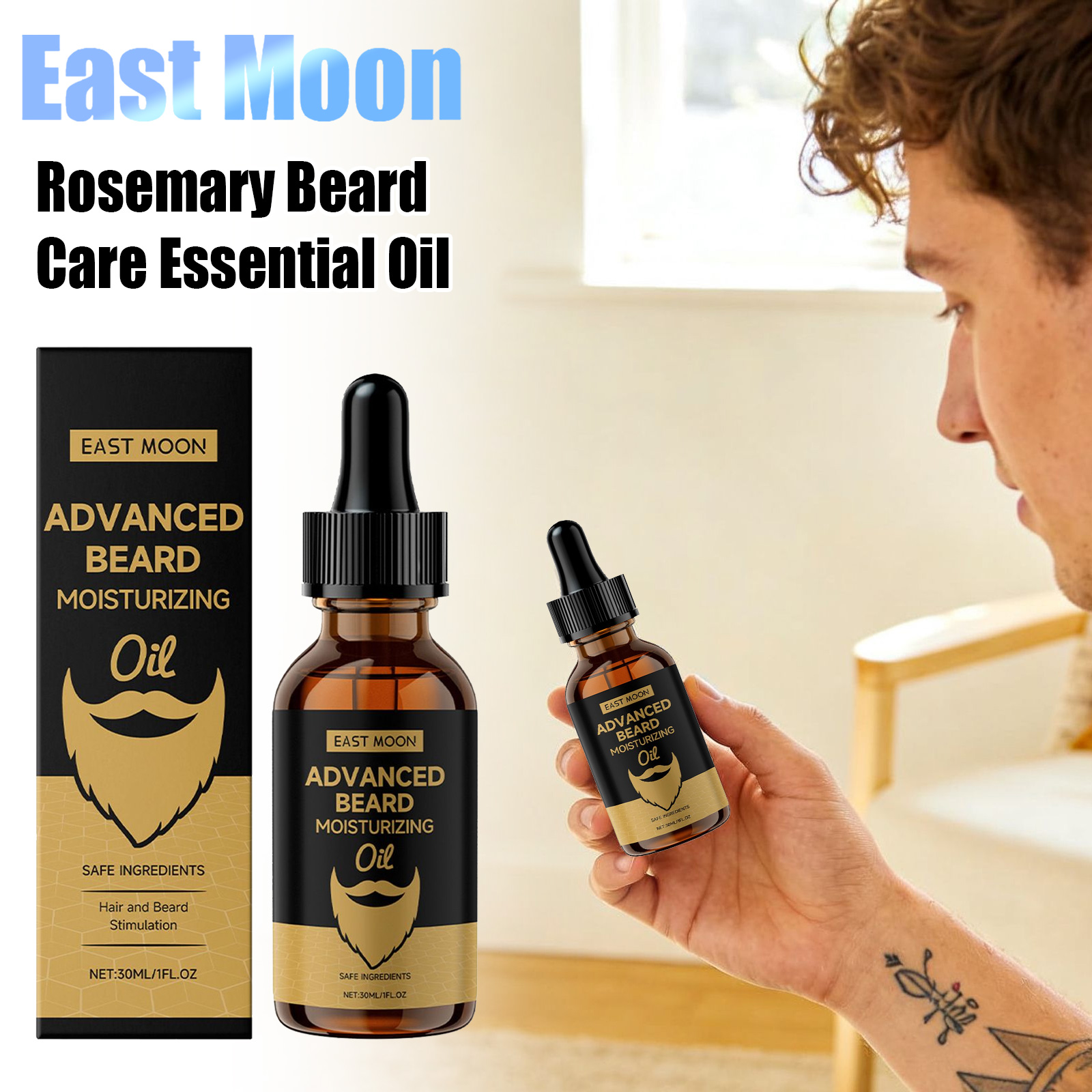 Beard Oil - イーストムーン ローズマリーひげ軟化オイル 強化保湿 ドライケア スムージング効果持続 栄養補給