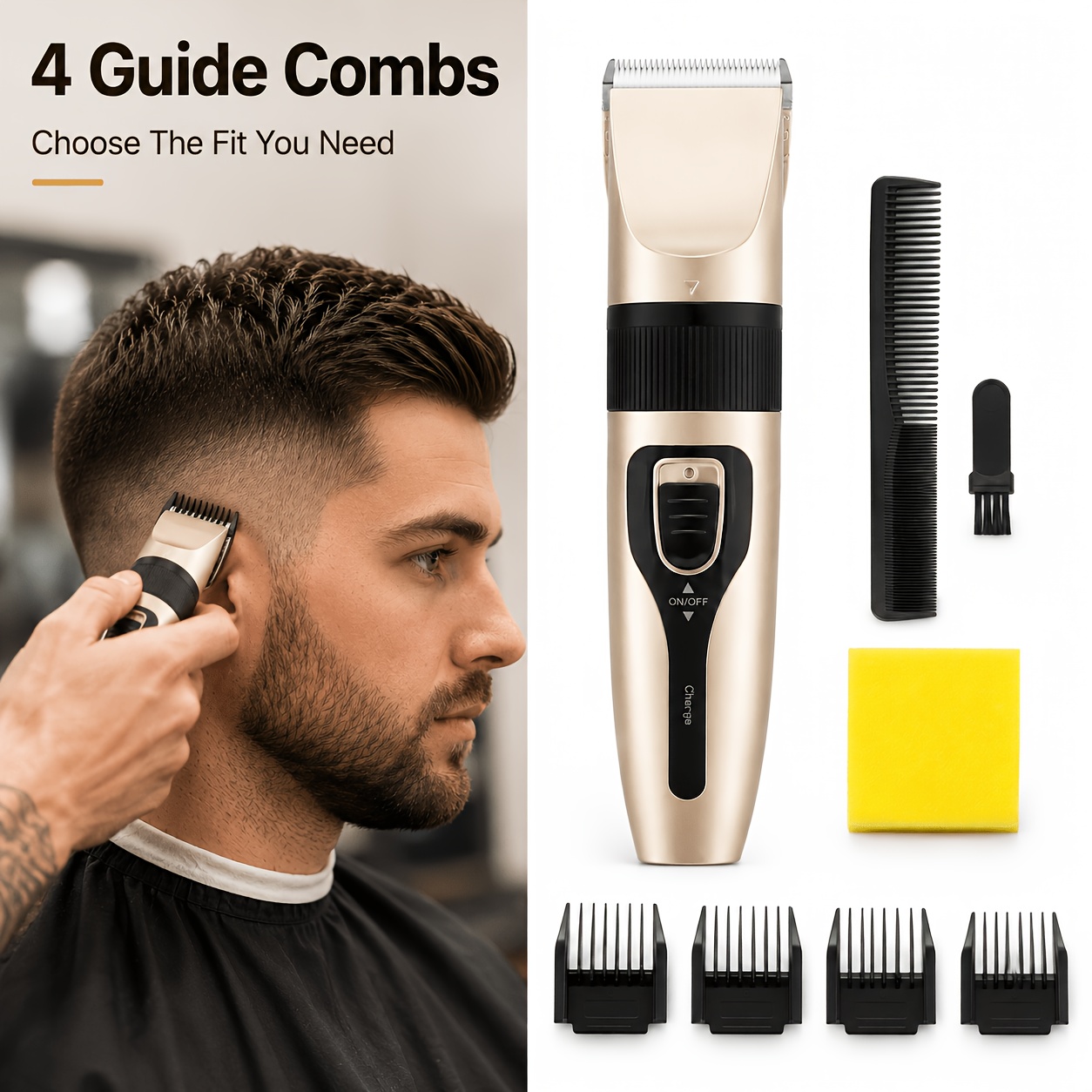 Men'S Grooming Hairstyles - フラットカットや短いヘアスタイルに最適な、スマートなセルフサービス式ヘアクリッパー。家庭用自動ヘアカットツール、ホームグルーミングキット。バッテリーの持続時間が長く、ストレスなくヘアカットが可能。発熱せず、髪が絡まる心配もありません。多サイズのガイドコームが付属しており、ロングヘアからショートヘアまで、あらゆるヘアスタイルに対応。滑らかなカットが可能です。