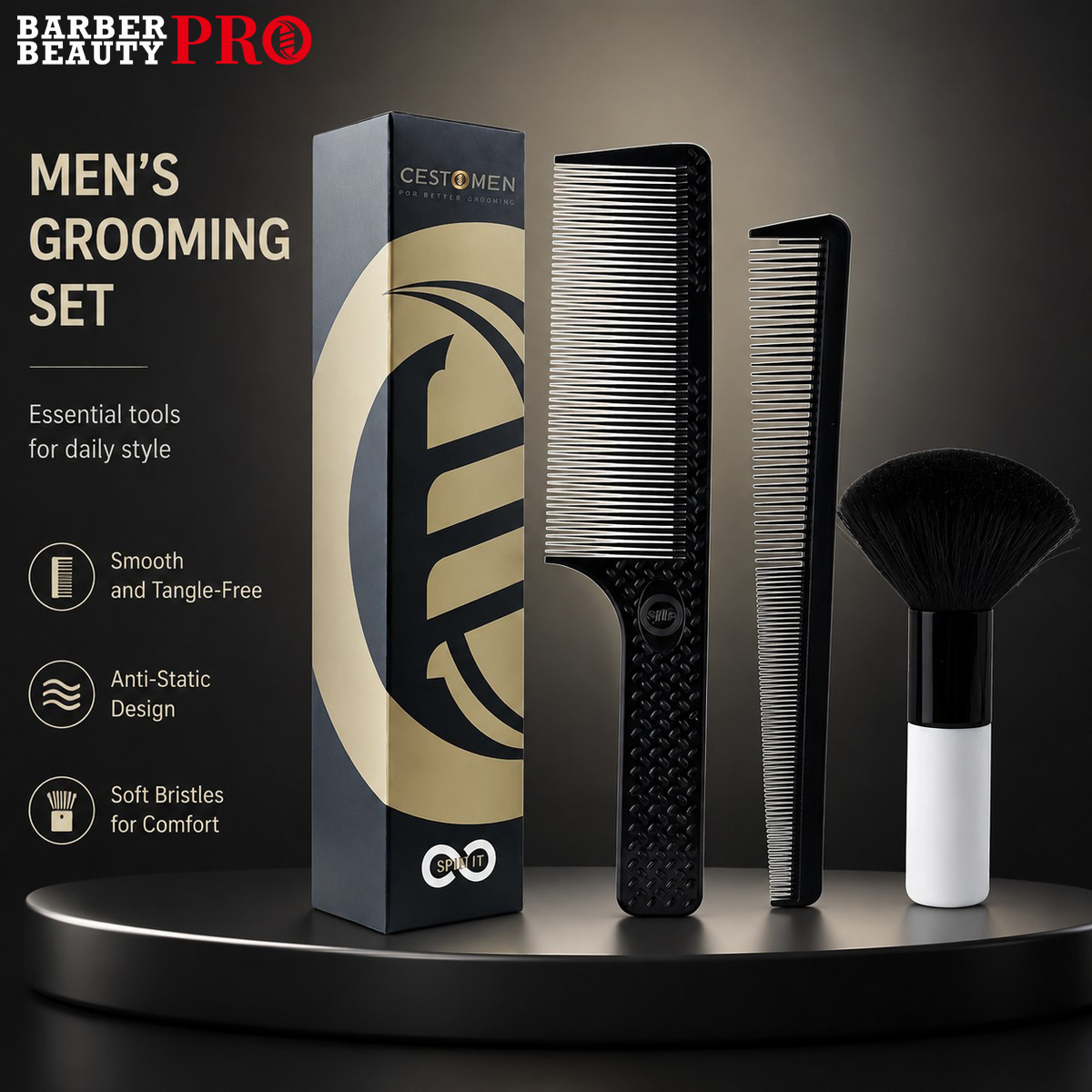 Men'S Grooming Hairstyles - プロフェッショナルヘアカットコーム3点セット – メンズグルーミングやサロンスタイリング用のデュアルトゥースデザイン、あらゆる髪質に対応するもつれ解消コーム