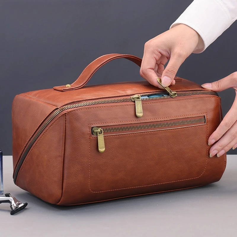 メンズ用、ヴィンテージ風PU素材のトラベルオーガナイザー。複 - Mens Grooming Travel Kit のレビューと価格