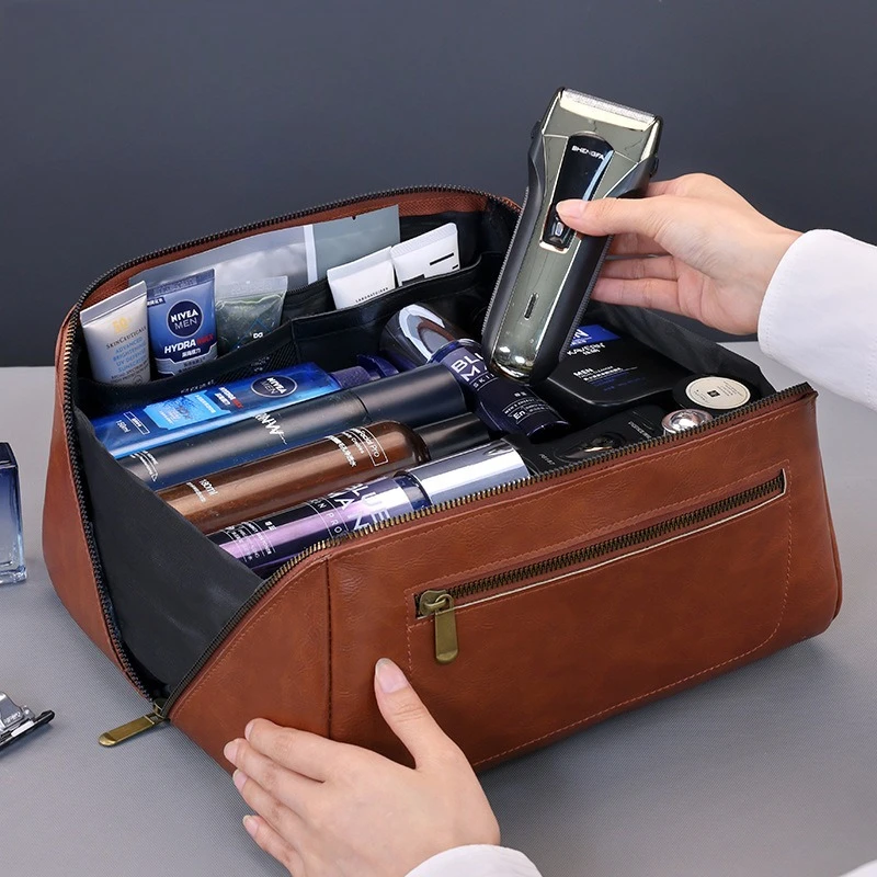 メンズ用、ヴィンテージ風PU素材のトラベルオーガナイザー。複 - Mens Grooming Travel Kit のレビューと価格