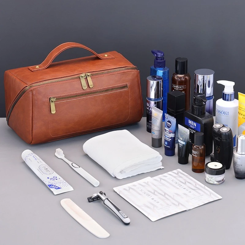 メンズ用、ヴィンテージ風PU素材のトラベルオーガナイザー。複 - Mens Grooming Travel Kit のレビューと価格
